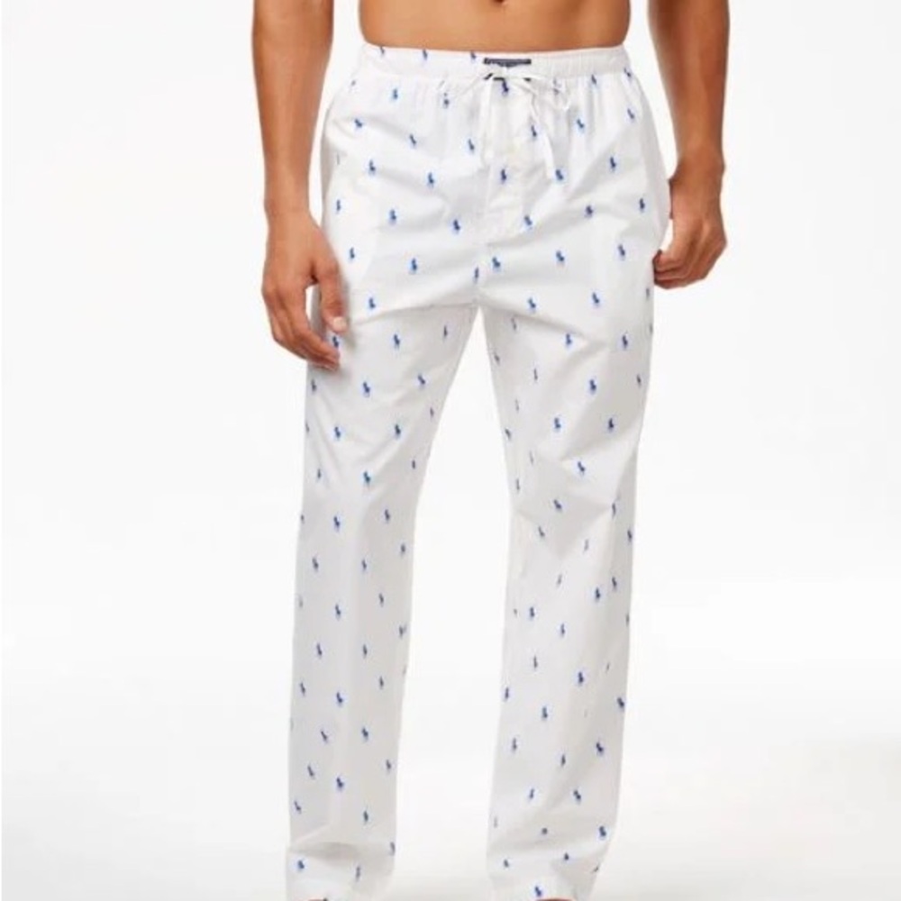 Polo Ralph Lauren - White Pajama Pants with Blue Logo Print